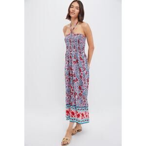 TUCKERNUCK BEACH Mauve and Rose Wildflower Smocked Lisbon Caftan Size M NWT